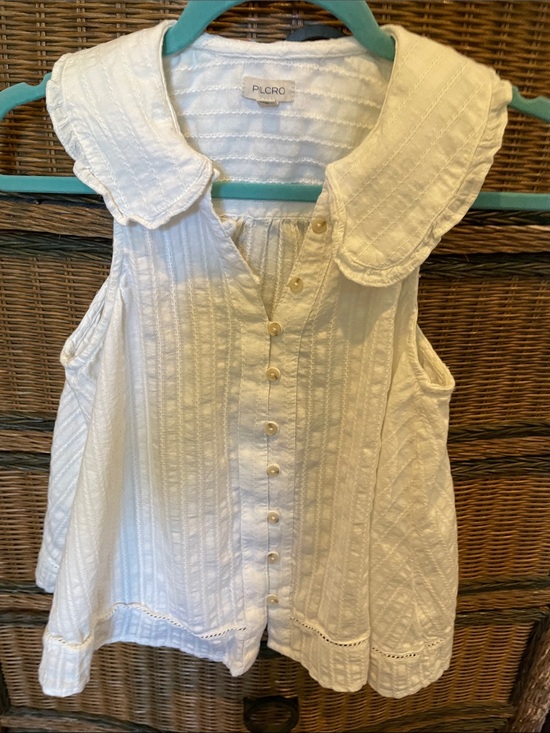 Pilcro Tops - Pilcro Cream Sleeveless Button-Front Cotton Blouse with Peter Pan Collar
